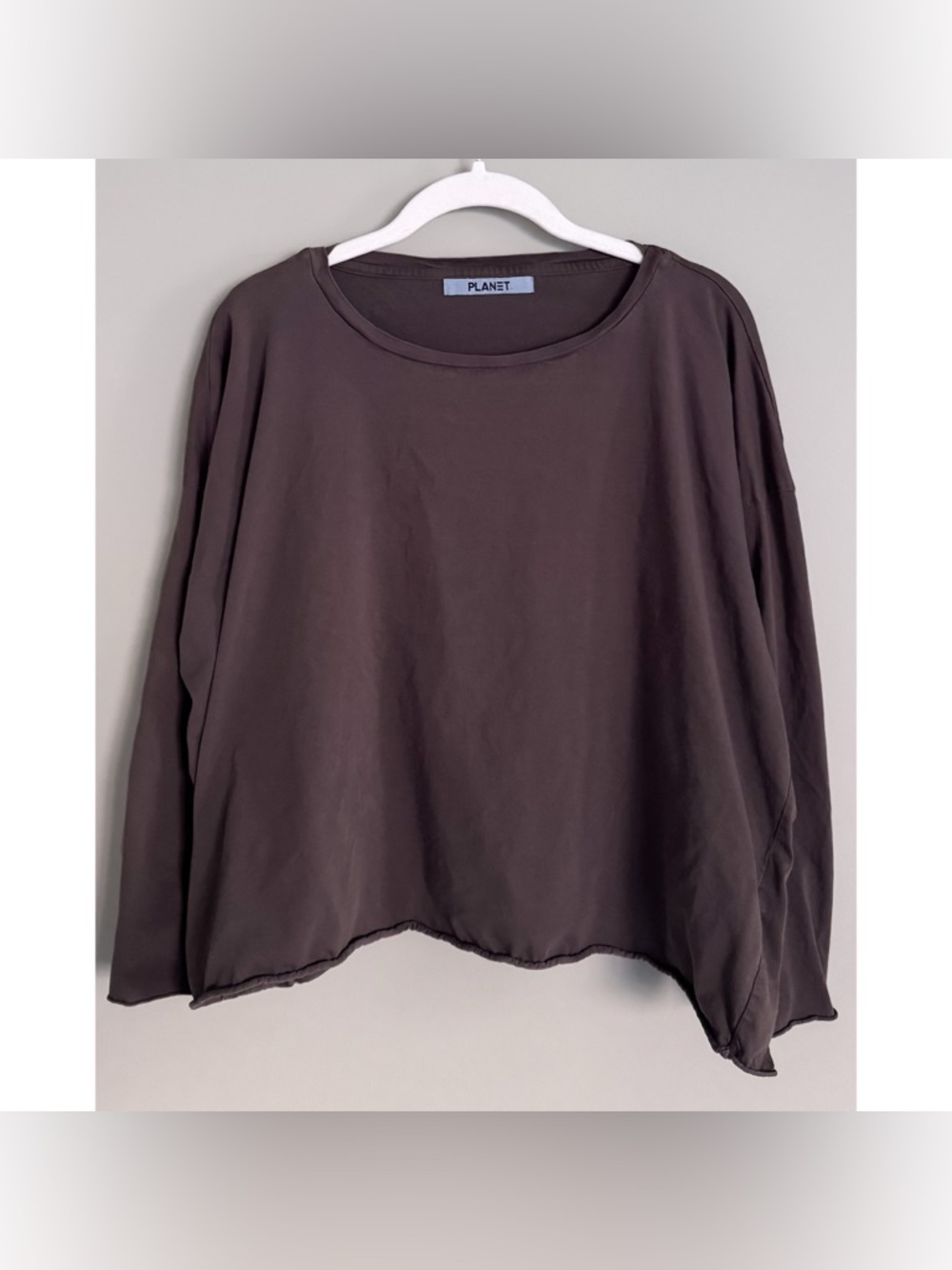 PLANET Boxy Long Sleeve T-Shirt Top Brown Women’s One Size